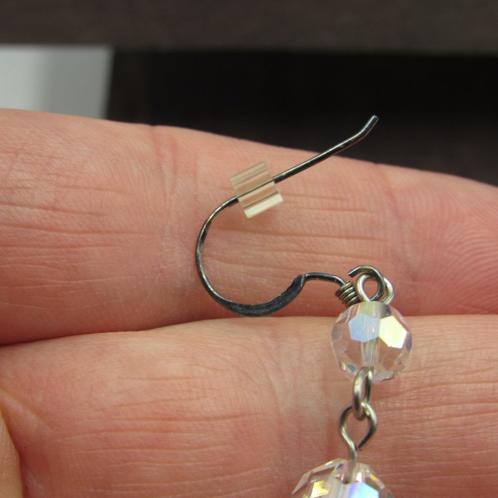 Sterling Silver Rustic Odd Crystal Dangle Earrings - image 2